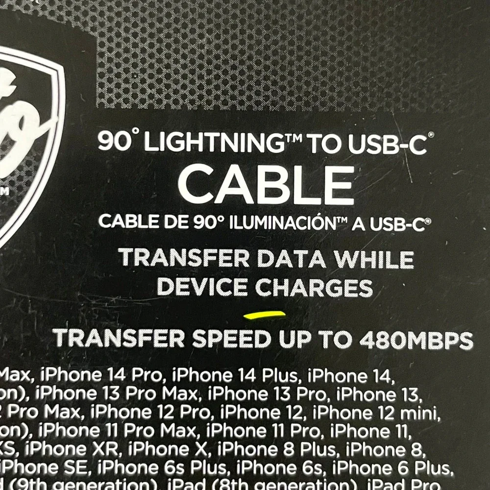 Auto Drive 6ft Charging Cable‎ Silver 90 Degree 8 pin connector to USB-C Braided